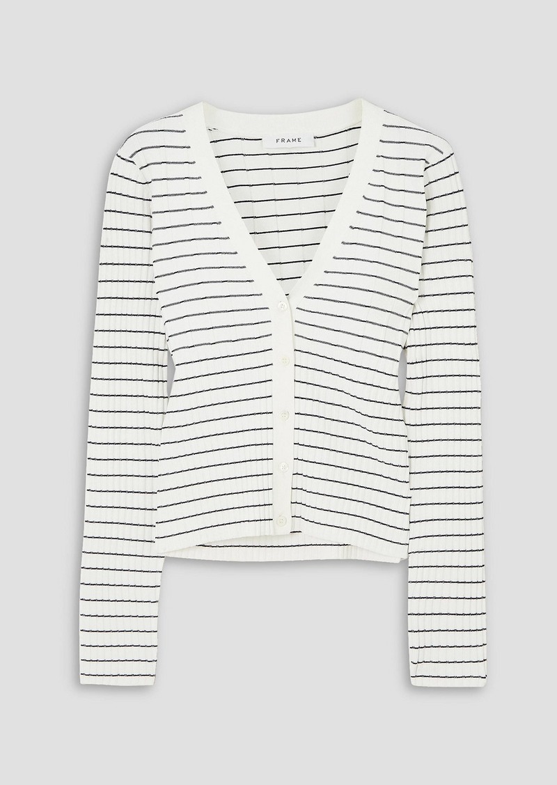 FRAME - Striped ribbed-knit cardigan - White - XS