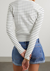 FRAME - Striped ribbed-knit cardigan - White - XS