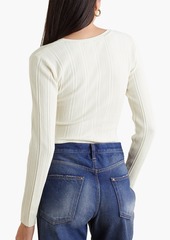 FRAME - Twist-front ribbed jersey top - White - L