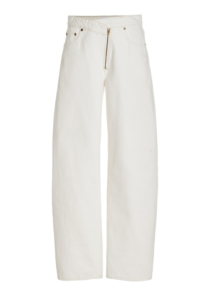 FRAME - Zip-Detailed Rigid High-Rise Barrel Jeans - White - 24 - Moda Operandi