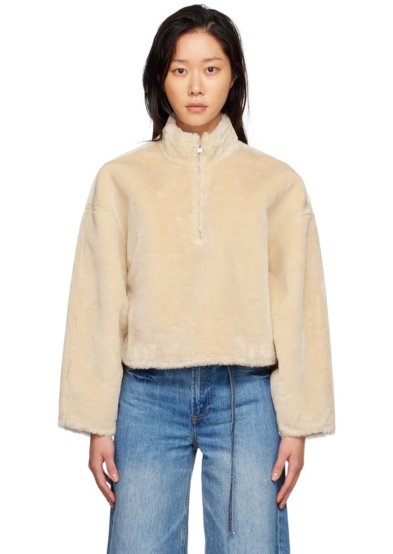FRAME Beige Half-Zip Faux-Fur Sweater