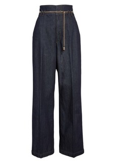 FRAME Belted High Paperbag Waist Wide Leg Jeans in Rinse at Nordstrom