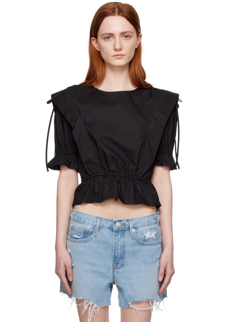 FRAME Black Ruched Blouse