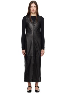 FRAME Black Vest Leather Midi Dress