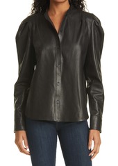FRAME Charlie Band Collar Leather Button-Up Blouse