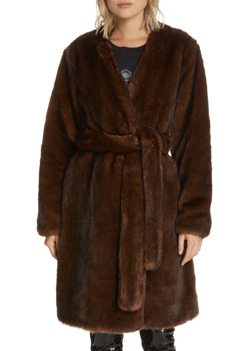 FRAME Faux Mink Fur Robe Coat