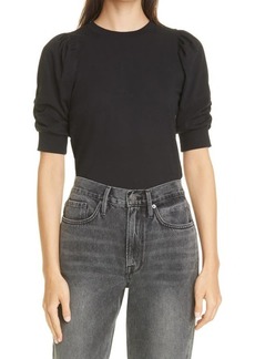 FRAME Frankie Puff Sleeve Cotton Blouse in Noir at Nordstrom