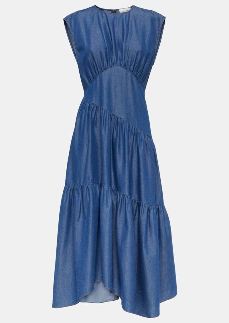 Frame Gathered tiered denim midi dress