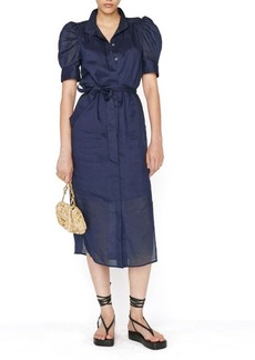 FRAME Gillian Puff Sleeve Cotton Dress in Navy at Nordstrom