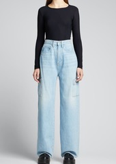 FRAME High-Rise Baggy Jeans w/ Patch Pockets