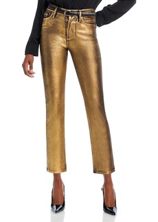 Frame Le High Straight Leg Cropped Jeans in Gold Chrome