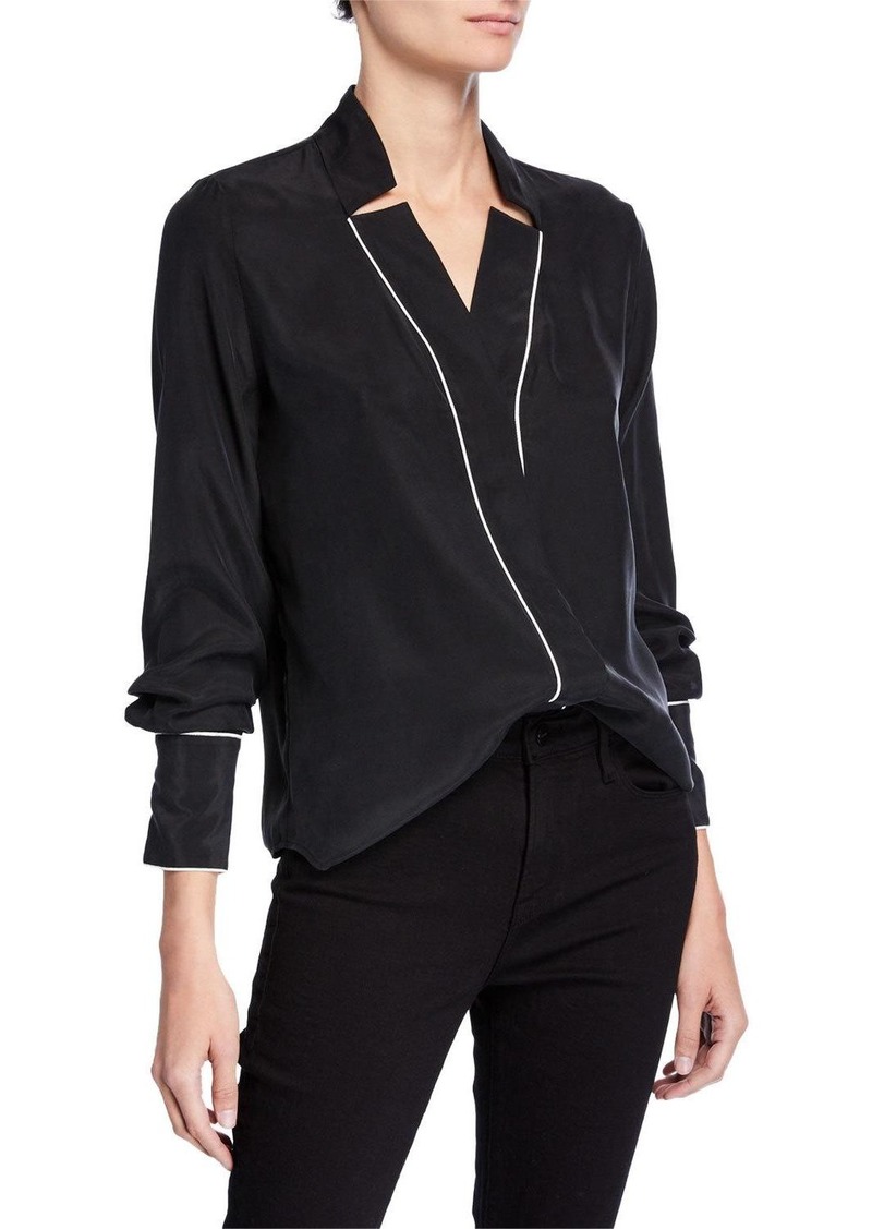 FRAME Notch Collar Silk Blouse with Piping