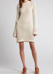 FRAME Open Stitch Long Sleeve Organic Cotton Blend Shift Dress