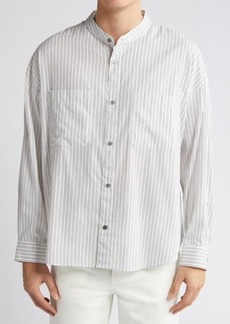 FRAME Pinstripe Band Collar Button-Up Shirt