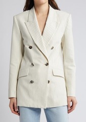 FRAME Pinstripe Double Breasted Cotton & Linen Blazer