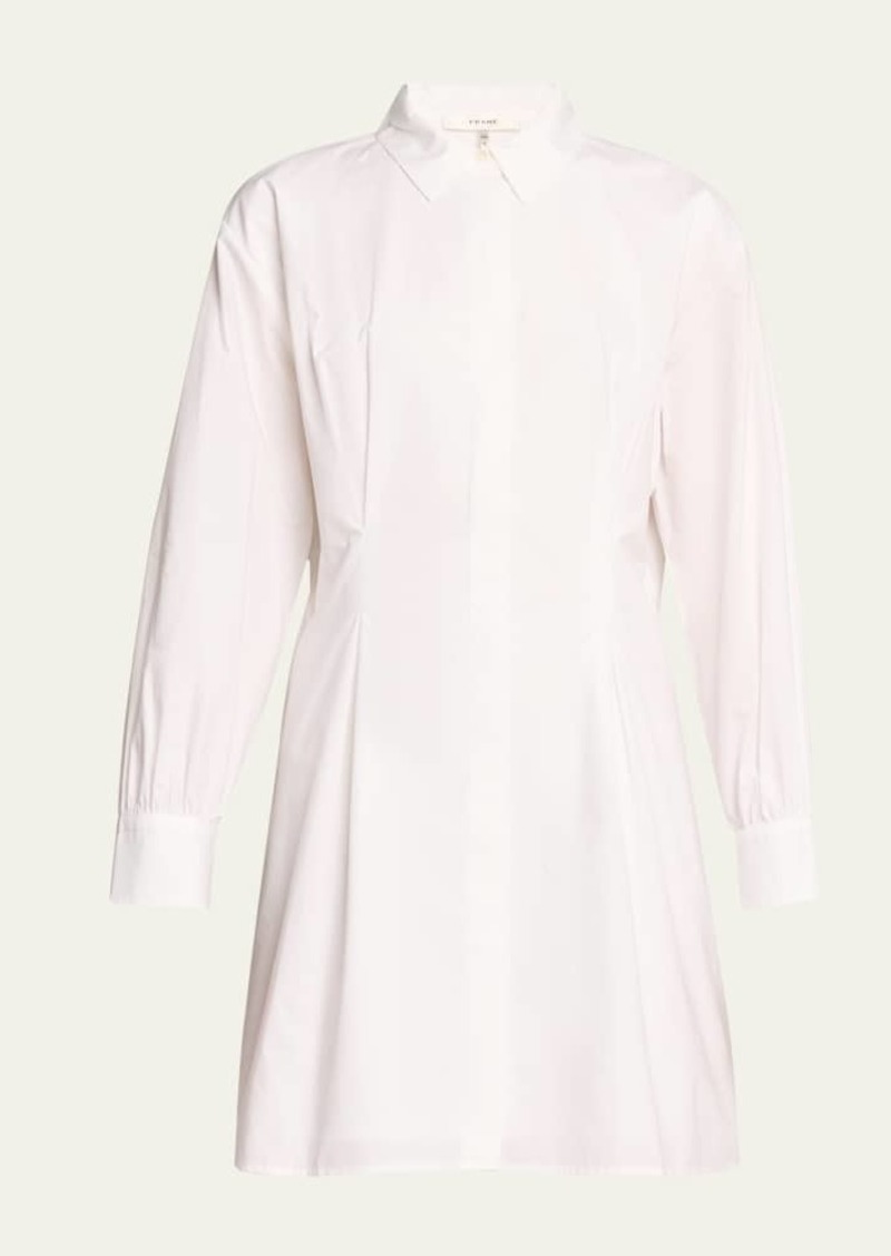 FRAME Pleated Poplin Long-Sleeve Mini Shirtdress