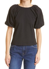FRAME Puff Sleeve Organic Cotton Top in Noir at Nordstrom