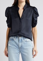 FRAME Puff Sleeve Silk Button-Up Shirt