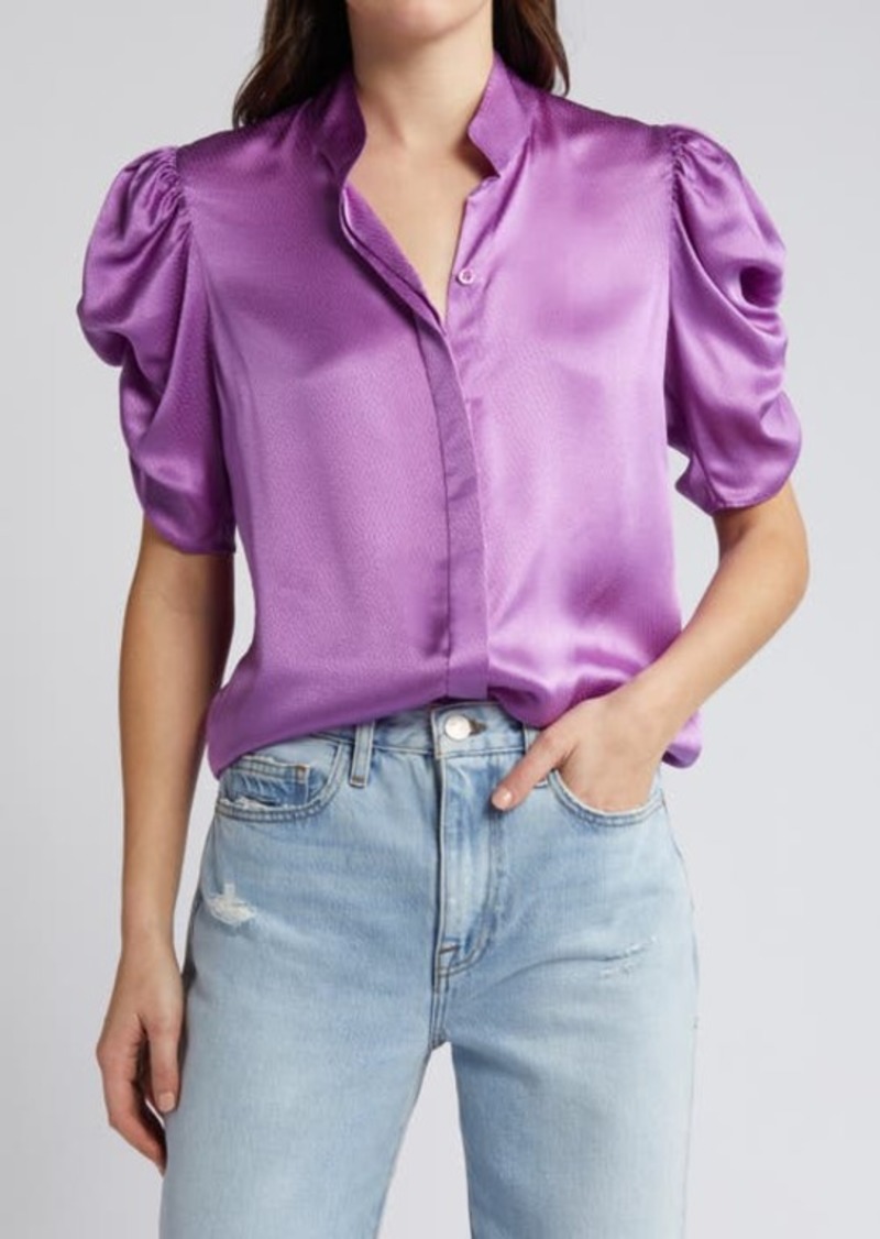 FRAME Puff Sleeve Silk Button-Up Shirt