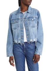 FRAME Ripped Distressed Denim Trucker Jacket