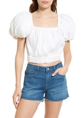 FRAME Ruched Crop Puff Sleeve Blouse