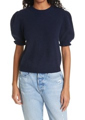 FRAME Ruffle Puff Sleeve Recycled Cashmere Sweater in Navy at Nordstrom