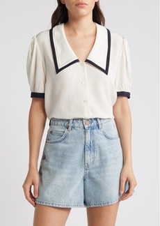 FRAME Sailor Puff Sleeve Silk Button-Up Shirt