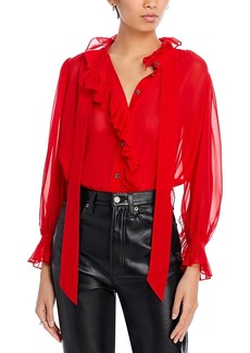 Frame Sheer Ruffle Front Bow Blouse