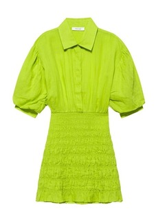 FRAME Shirred Puff Sleeve Ramie Shirtdress in Flash Lime at Nordstrom