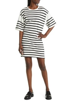 FRAME Slouchy Stripe Organic Cotton T-Shirt Dress in Noir Multi at Nordstrom