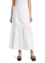FRAME Smocked Waist Tiered Organic Cotton Skirt