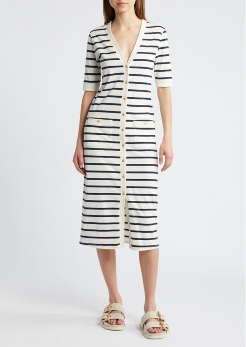 FRAME Stripe Henley Midi Dress