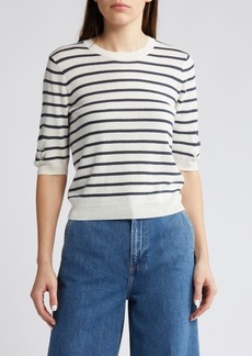 FRAME Stripe Ruched Sleeve Sweater