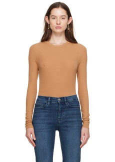 FRAME Tan Embroidered Long Sleeve T-Shirt