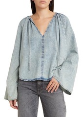 FRAME Tie Neck Denim Top