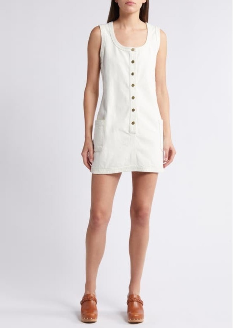 FRAME Trapunto Side Pocket Sleeveless Button Front Denim Dress