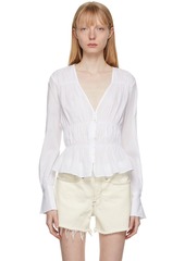 FRAME White Ruched Blouse