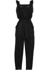 Frame Woman Belted Broderie Anglaise Ramie Jumpsuit Black