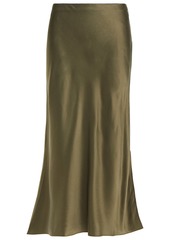 Frame Woman Fluted Silk-satin Midi Skirt Army Green