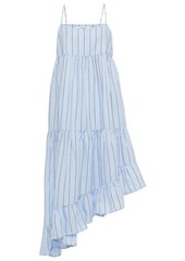 Frame Woman Gemma Asymmetric Striped Cotton And Hemp-blend Dress Light Blue