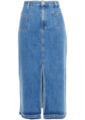 Frame Woman Le Bardot Frayed Denim Midi Skirt Mid Denim