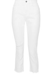Frame Woman Le Beau Cropped Distressed High-rise Slim-leg Jeans White