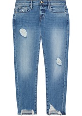 Frame Woman Le Garcon Cropped Distressed Low-rise Slim-leg Jeans Mid Denim