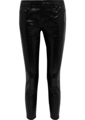 Frame Woman Le High Skinny Cropped Croc-effect Mid-rise Skinny Jeans Black