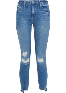 FRAME - Le High Skinny cropped distressed high-rise skinny jeans - Blue - 28