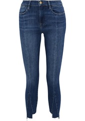 Frame Woman Le High Skinny Cropped Paneled High-rise Skinny Jeans Dark Denim