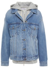 Frame Woman Le Jagged Oversized Layered French Cotton-terry And Denim Jacket Mid Denim