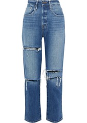 Frame Woman Le Original Distressed High-rise Straight-leg Jeans Mid Denim