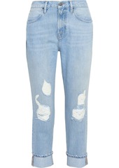 Frame Woman Le Pegged Cropped Distressed High-rise Straight-leg Jeans Light Denim