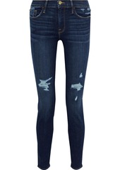 Frame Woman Le Skinny De Jeanne Distressed Mid-rise Skinny Jeans Dark Denim
